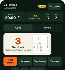 FlagPlayLab on iPhone: calling play 3, Verticals, on game day
