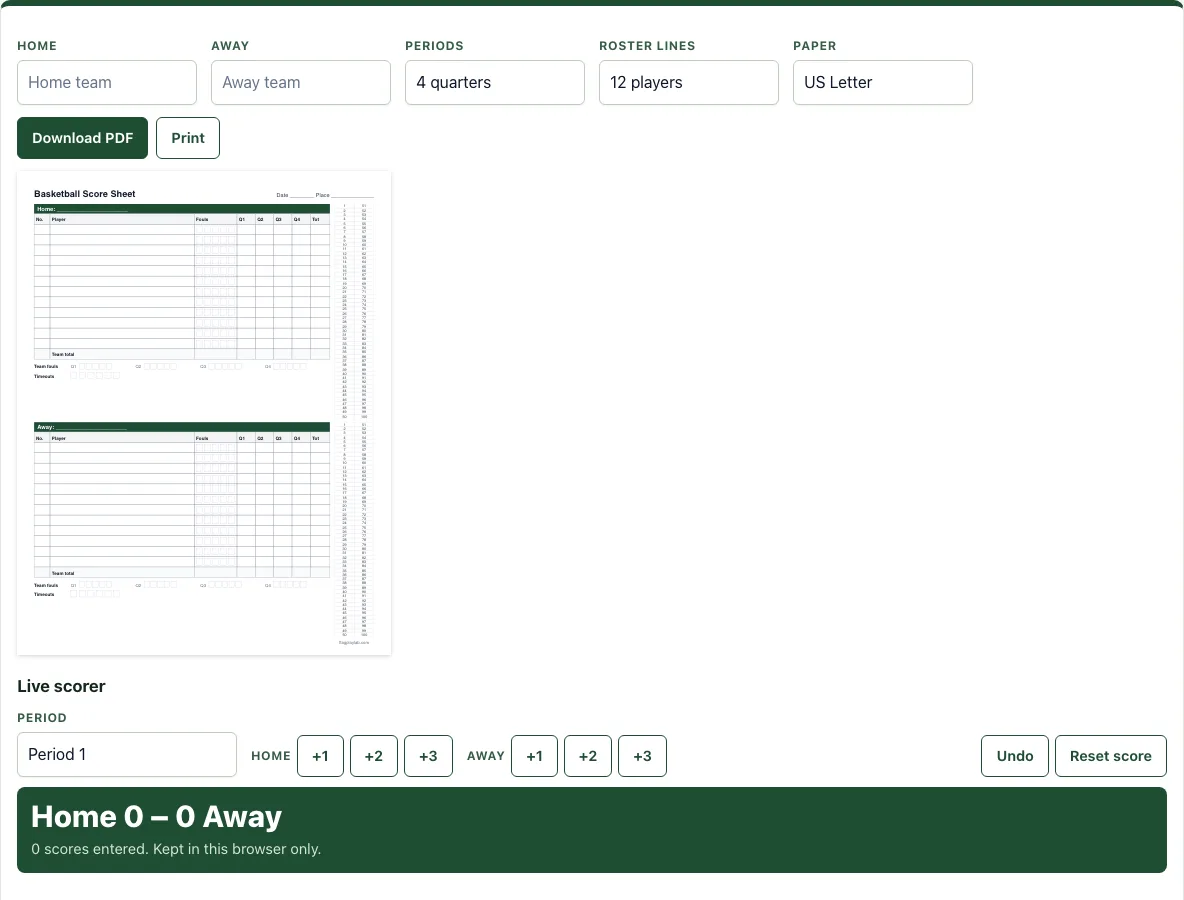 Basketball score sheet example