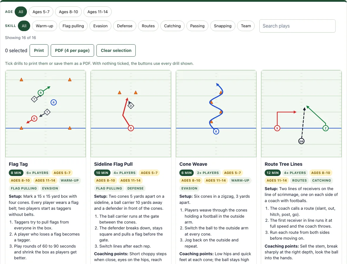 Flag football drills example