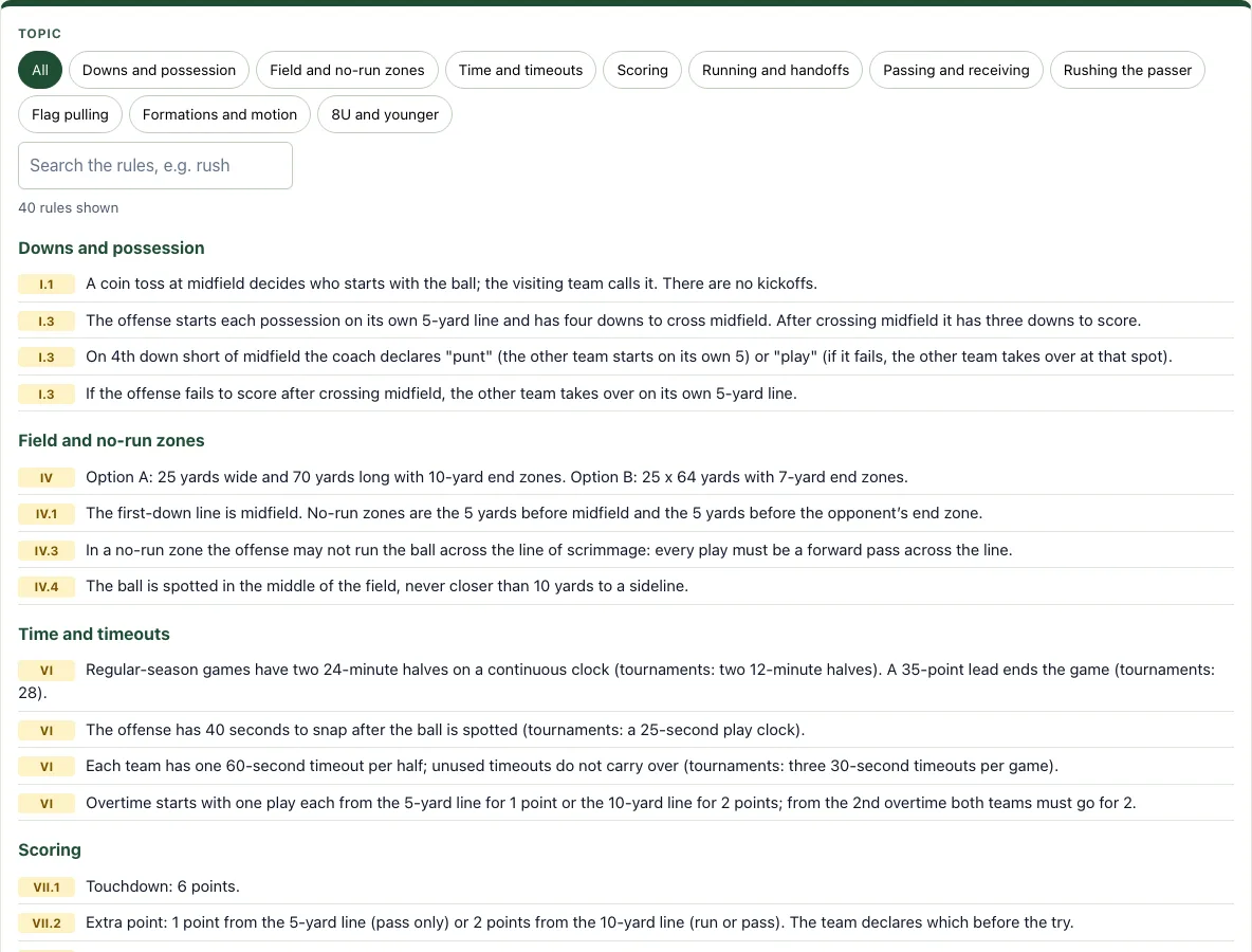 Flag football rules example